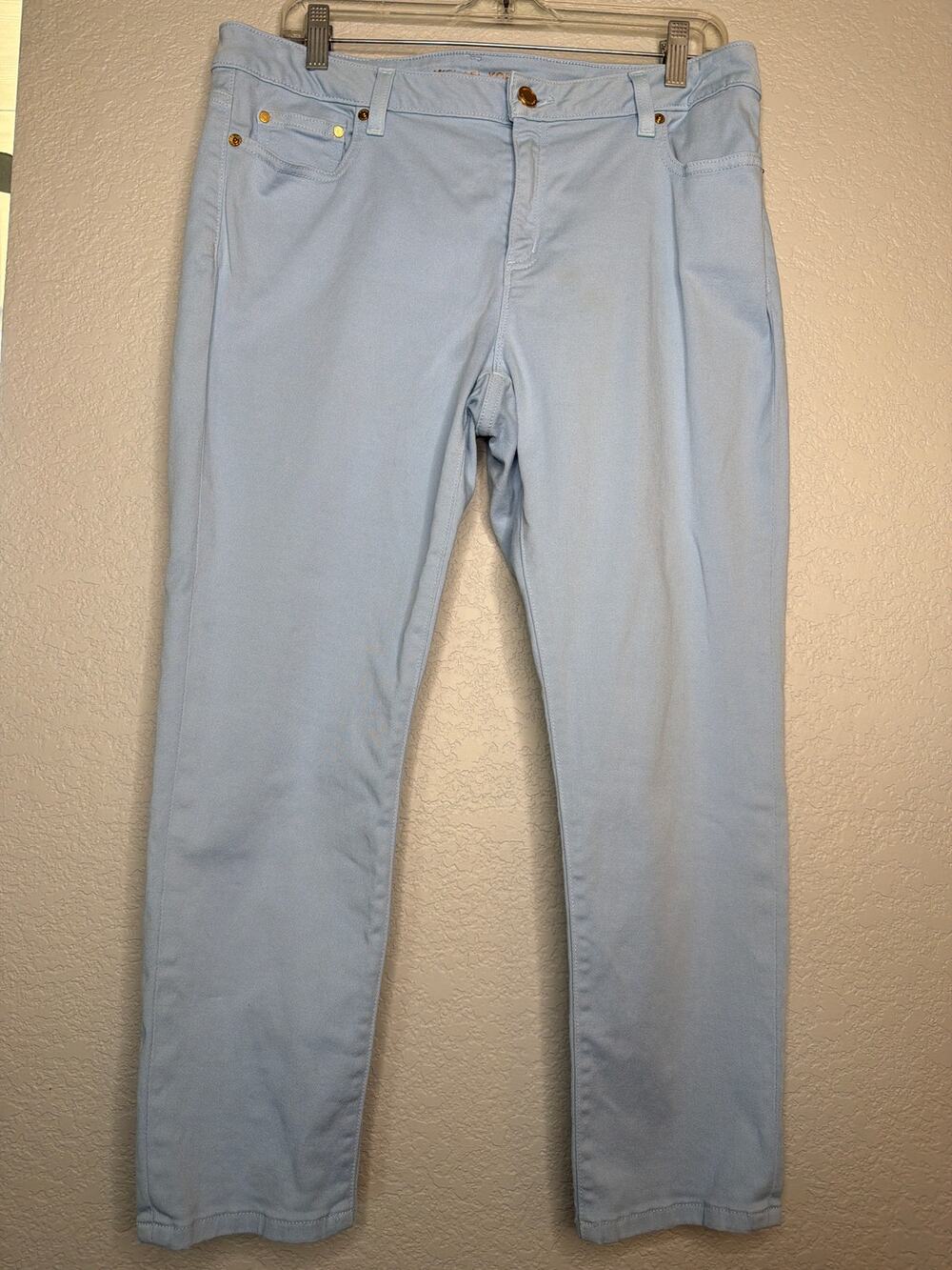 Michael Kors Izzy Skinny Jeans Baby Blue Stretch Denim Size 12 24.5” Inseam